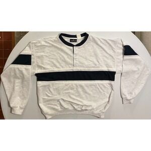 VTG Y2K Mens Henley Rugby Color Block Heather Grey Navy Striped XL